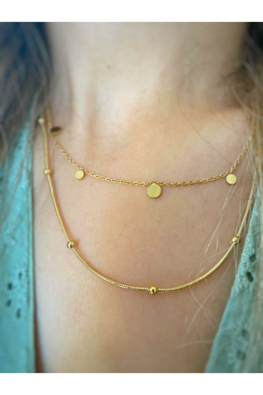 2'li gold pullu çelik kolye