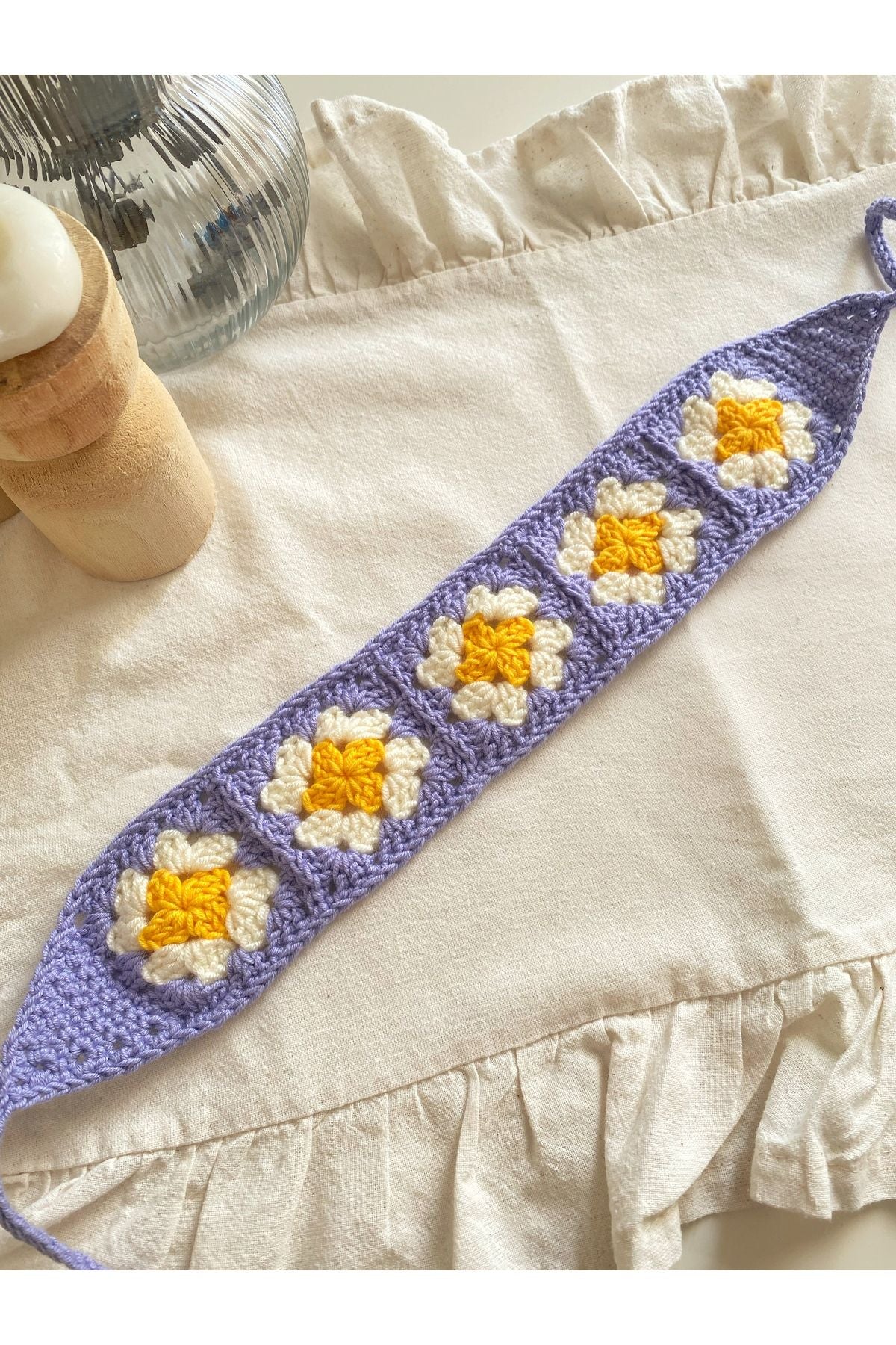 Çiçek desenli şerit bandana