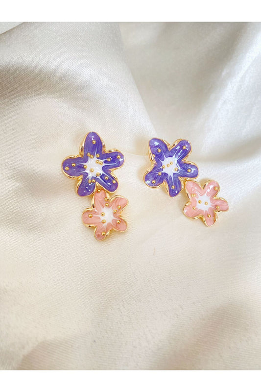 2'li çiçek gold küpe