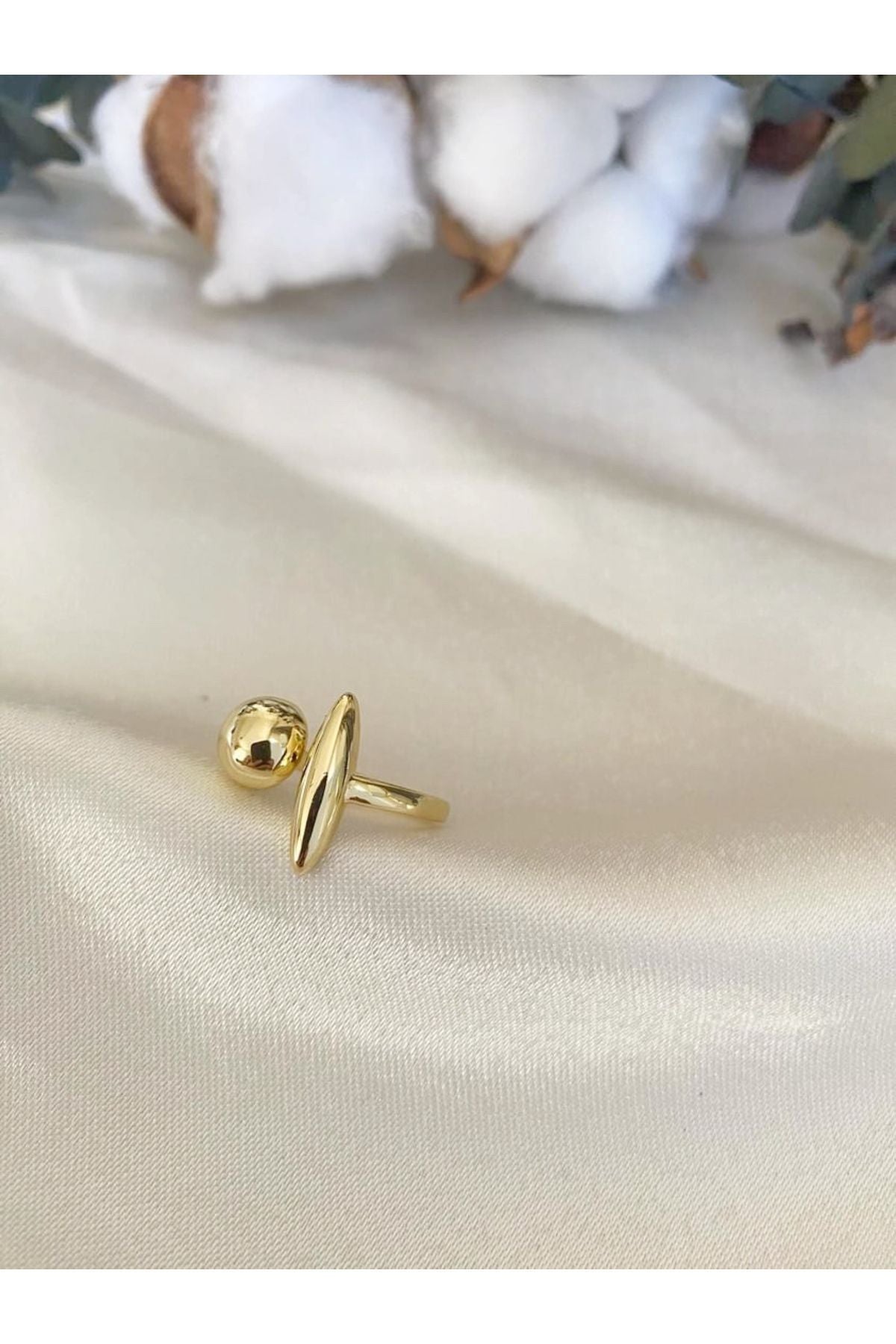 Çelik gold top yüzük