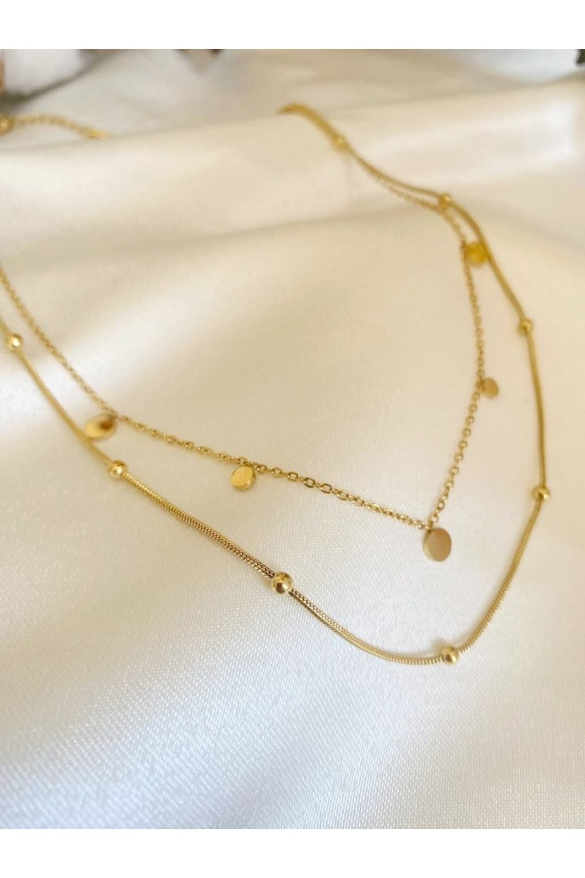 2'li gold pullu çelik kolye