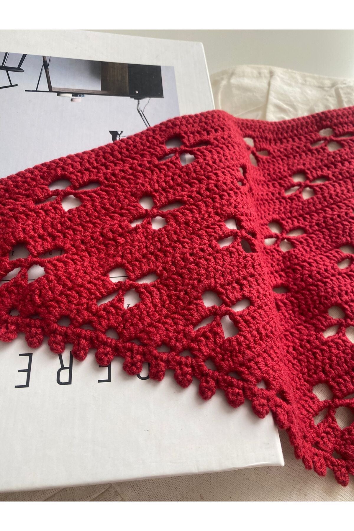 Çiçek desen örgü bandana