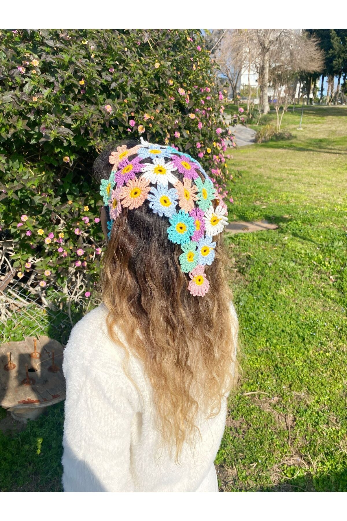 Çiçek örgü bandana