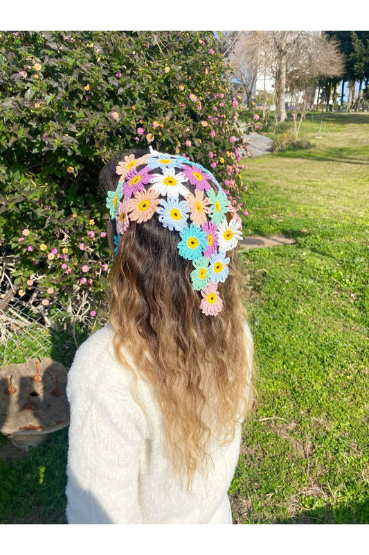 Çiçek örgü bandana