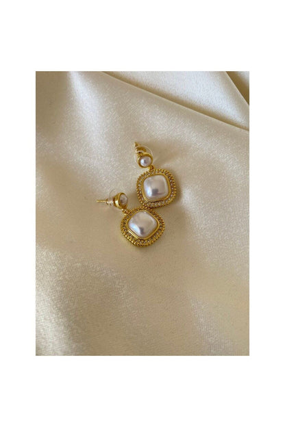 Gold zirkon taşlı inci küpe
